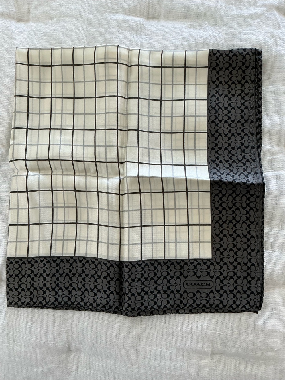 Coach Classic Black & White Grid Square Silk Scarf - Picture 2 of 4